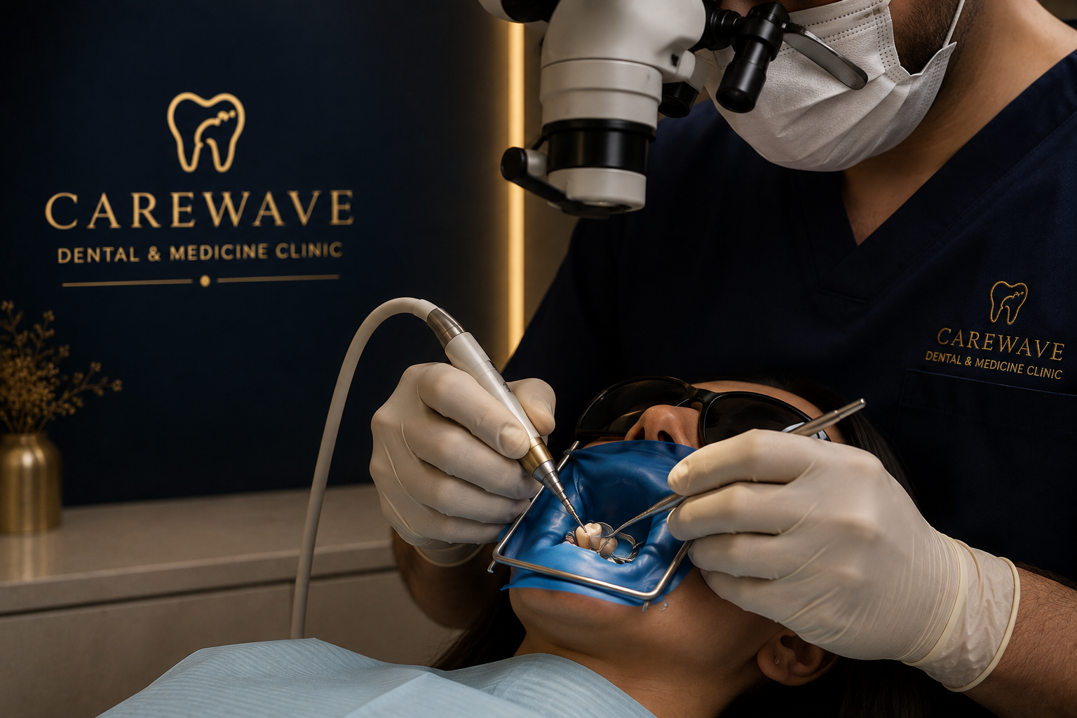 CareWave dentist performing root canal treatment under microscope